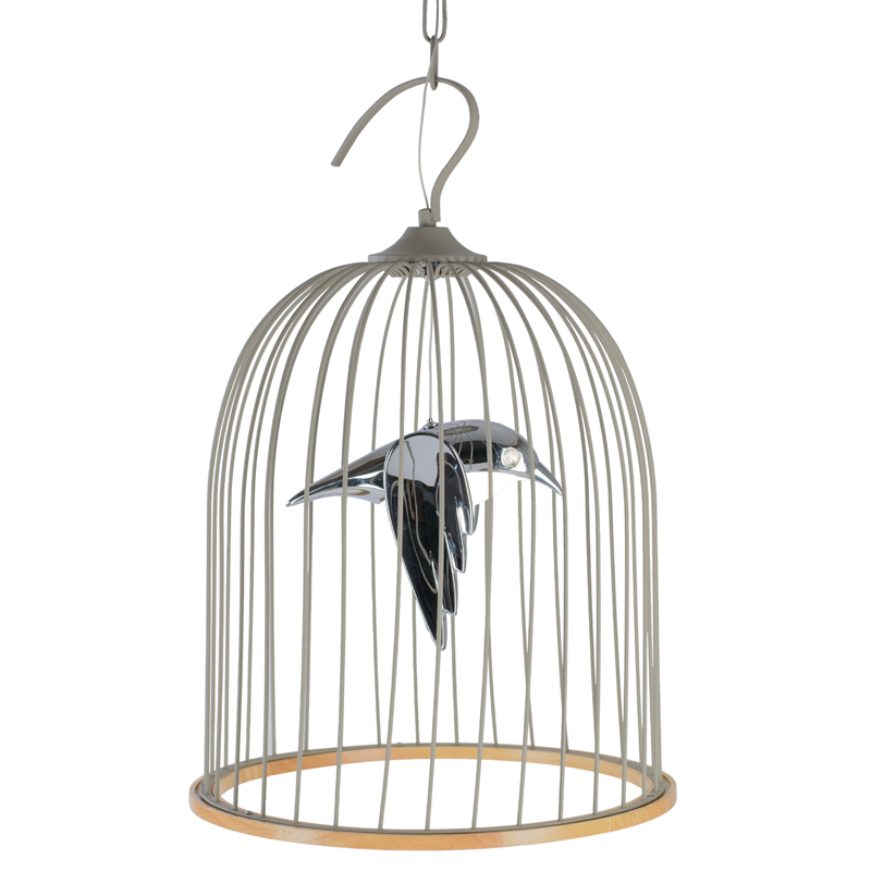 Подвесной светильник Bird in Cage Pendant Серый Хром Древесина в Перми | Loft Concept 