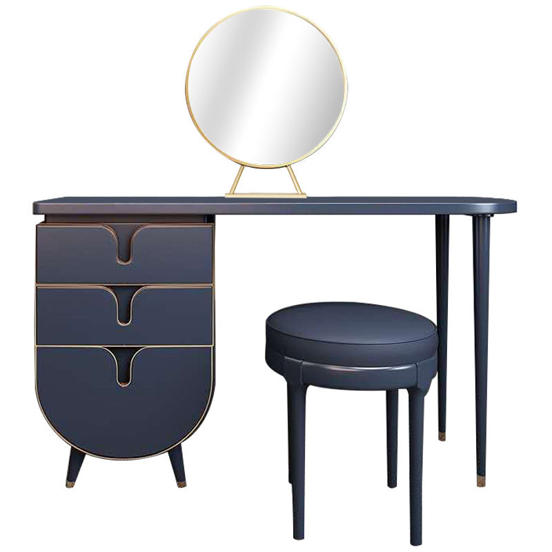 Комплект из туалетного стола, зеркала и пуфа Conna Dressing Table Blue Синий Золотой в Перми | Loft Concept 