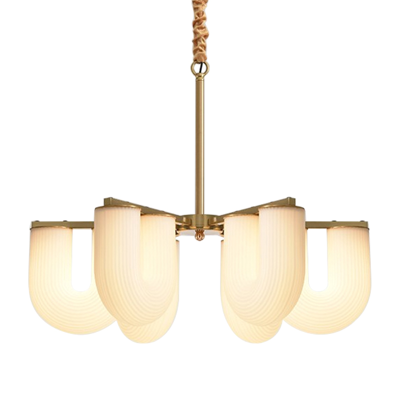 Люстра Berthe Arch Chandelier 6 плафонов Латунь Хром Белое матовое стекло Люстра Berthe Arch Chandelier 6 плафонов Латунь Хром Белое матовое стекло в Перми | Loft Concept