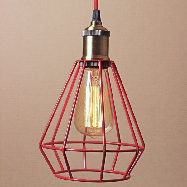 Подвесной светильник Wire Cage Pendant Punch Red Красный в Перми | Loft Concept 