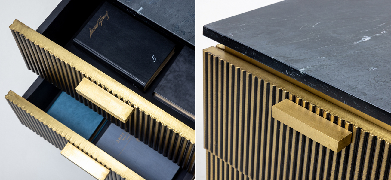 Тумбочка из массива со столешницей из мрамора Nocturne - фото