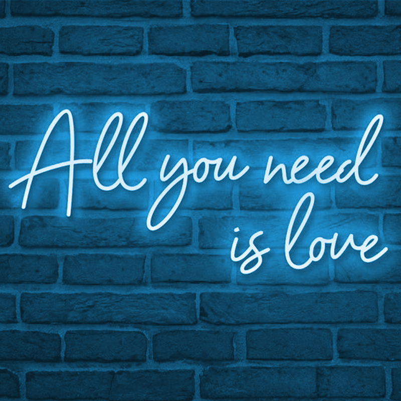 Неоновая настенная лампа All You Need is Love Neon Wall Lamp Синий Синий Прозрачный в Перми | Loft Concept 