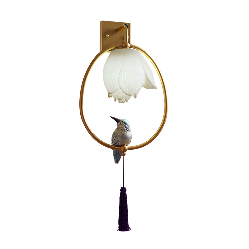 Бра White Flower and bird Sconce Глянцевое золото Белый Синий в Перми | Loft Concept 