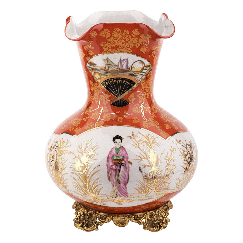 Ваза красного цвета с рисунком Chinoiserie Ceramics Белый Красный Бронза в Перми | Loft Concept 