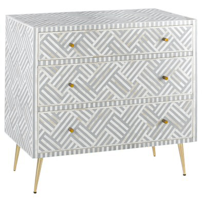 Комод инкрустация костью Gray Indian Bone Inlay 3 drawer Серый Белый Серый в Перми | Loft Concept 