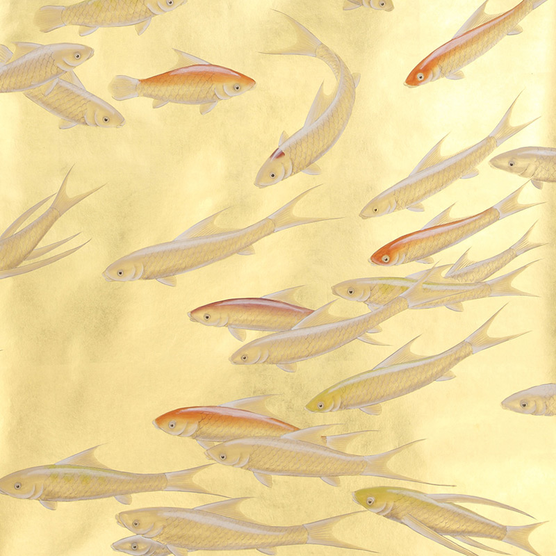 Обои ручная роспись Fishes Koi on Deep Rich Gold gilded paper  в Перми | Loft Concept 