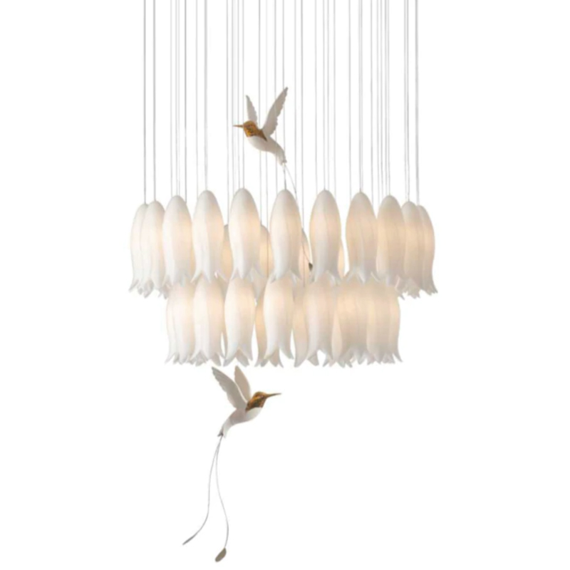 Люстра c Птичками Колибри Sagarti Pendant lamp ALBA Flowers & Birds Белый Золотой в Перми | Loft Concept 