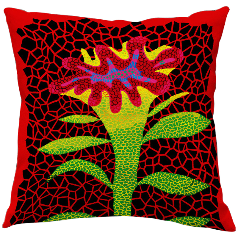 Декоративная подушка Yayoi Kusama Flower Red Красный Зеленый Желтый Мульти в Перми | Loft Concept 