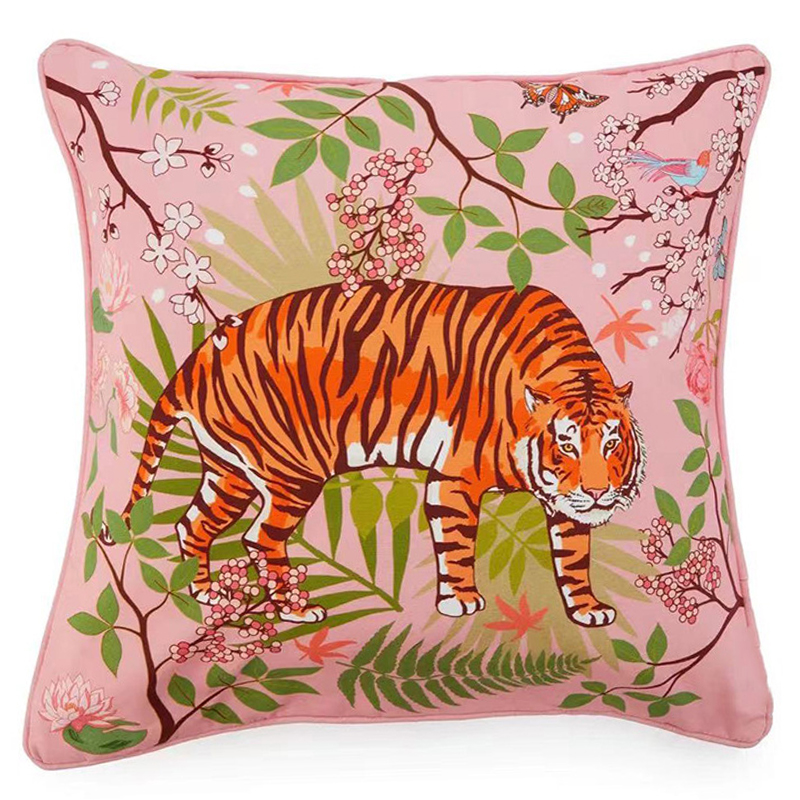 Декоративная подушка Tiger Pink Velvet Cushion Розовый Мульти в Перми | Loft Concept 