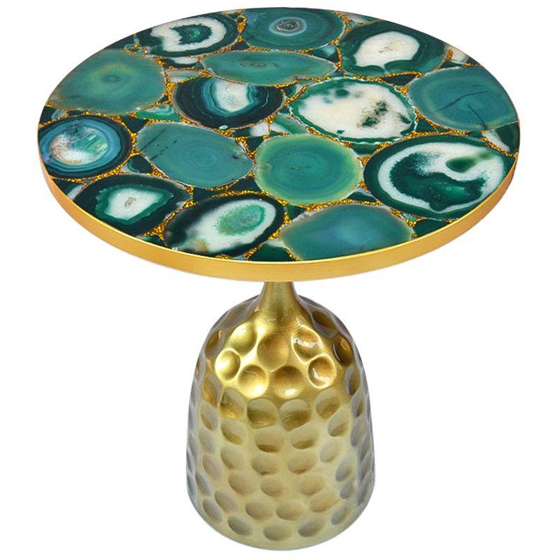 Приставной стол Cluster Surface Green Agate Side Table Зеленый Латунь Золотой в Перми | Loft Concept 