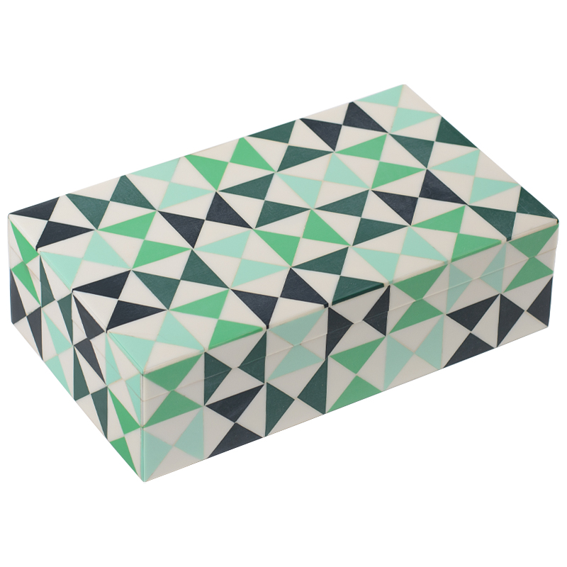 Шкатулка Small Triangles Green Bone Inlay Box Зеленый Белый Мятный в Перми | Loft Concept 