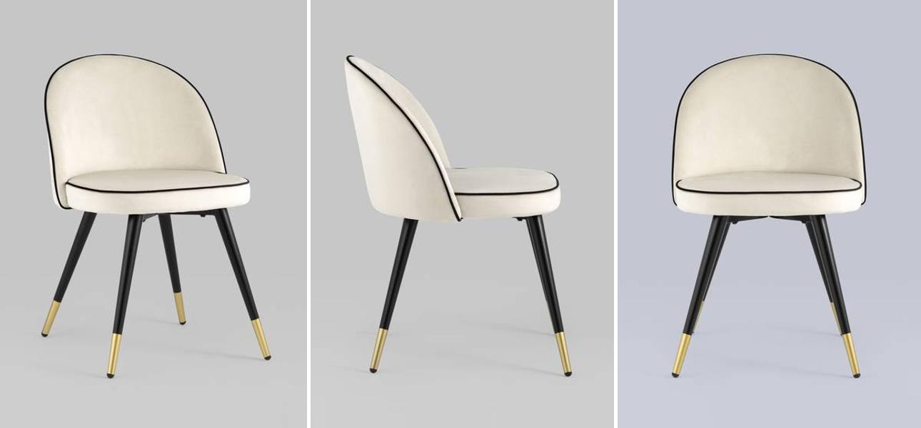 Стул Cooper Chair LUX Молочный Велюр с Черным кантом - фото