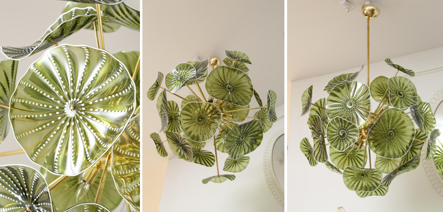 Дизайнерская Люстра Зеленое Стекло Модерн середины ХХ века Murano Hand Blown Chartreuse Green Glass Chandelier - фото №1