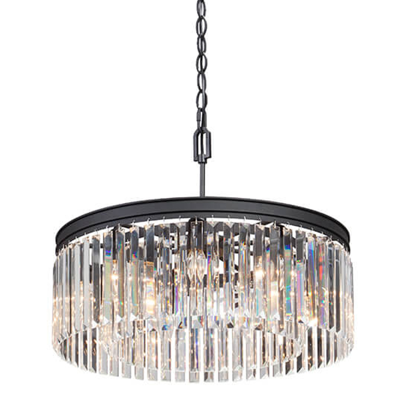 Люстра RH Rhys CLEAR GLASS Prism Round Chandelier прозрачное стекло 40 Черный матовый в Перми | Loft Concept 