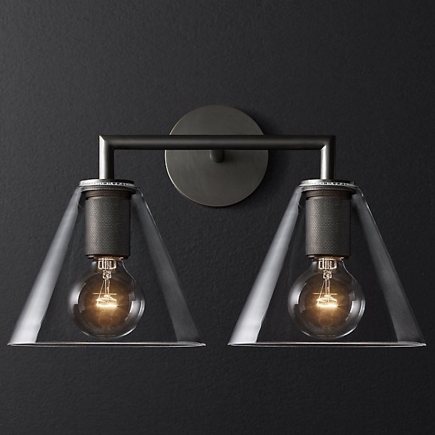 Бра RH Utilitaire Funnel Shade Double Sconce Black Прозрачное Стекло Темная бронза в Перми | Loft Concept 