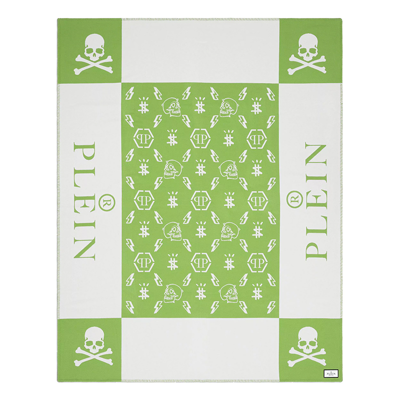 Плед Philipp Plein Plaid Cashmere Skul Green Зеленый Белый в Перми | Loft Concept 