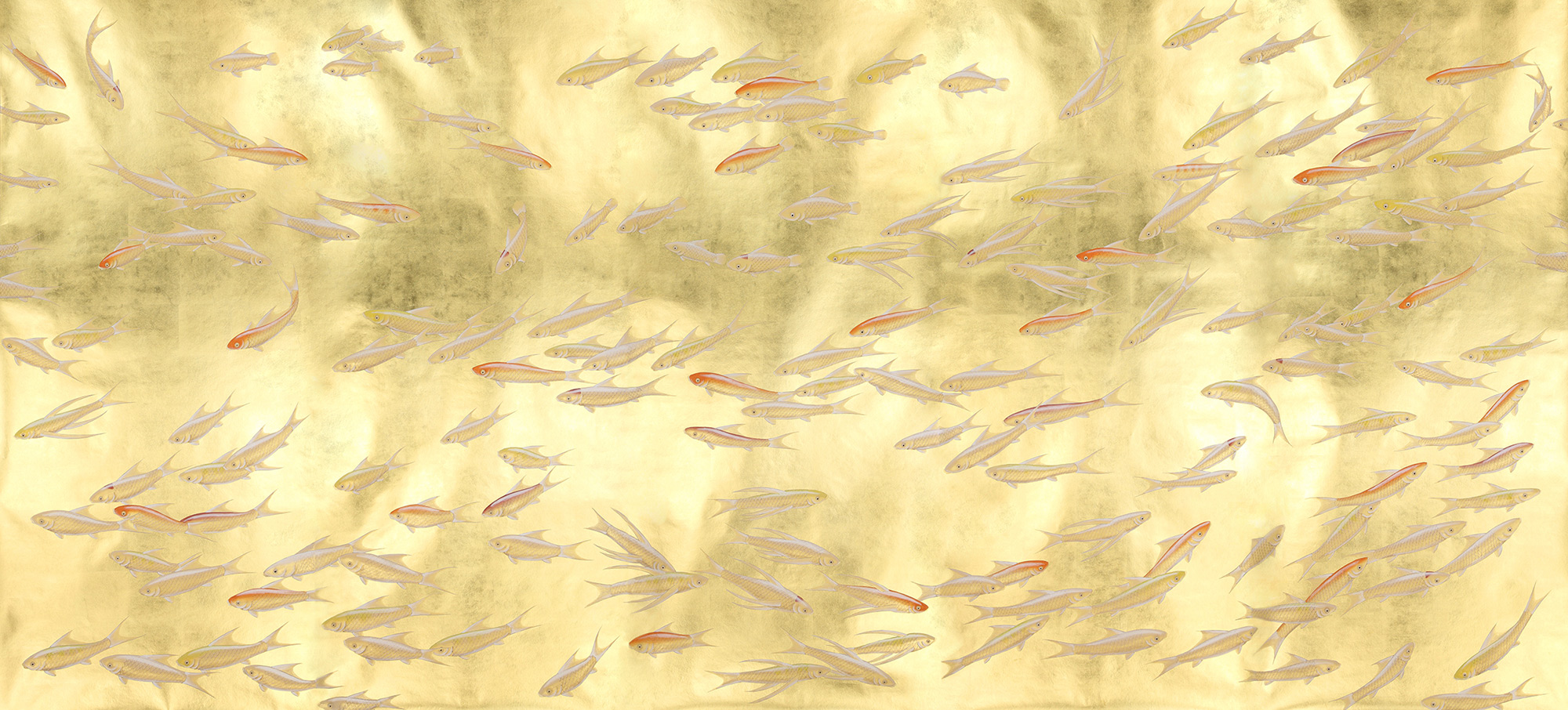 Обои ручная роспись Fishes Koi on Deep Rich Gold gilded paper Обои ручная роспись Fishes Koi on Deep Rich Gold gilded paper - постер Loft-Concept в Перми