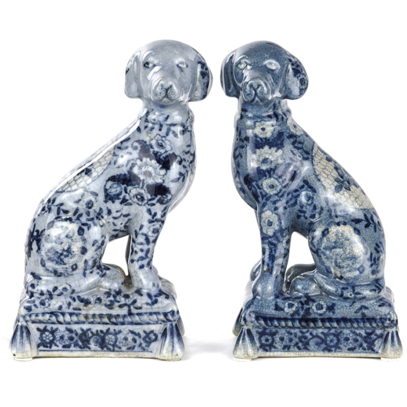 Статуэтки Oriental Blue & White Ornament Dogs набор из 2-х штук Белый Синий в Перми | Loft Concept 