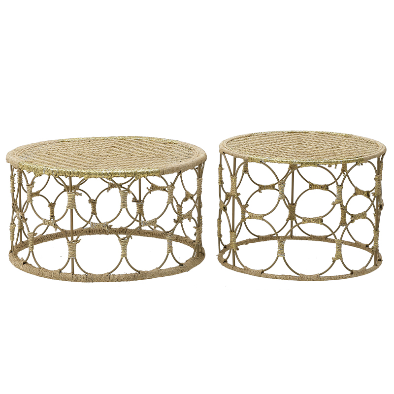 Комплект кофейных столиков Jute Metal Coffee Tables Золотой Бежевый в Перми | Loft Concept 