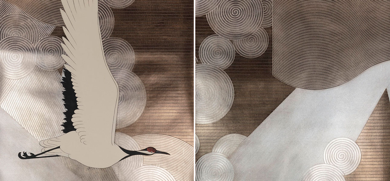 Обои ручная роспись Namban Special Colourway SC-238 on silver gilded paper with antiquing - фото