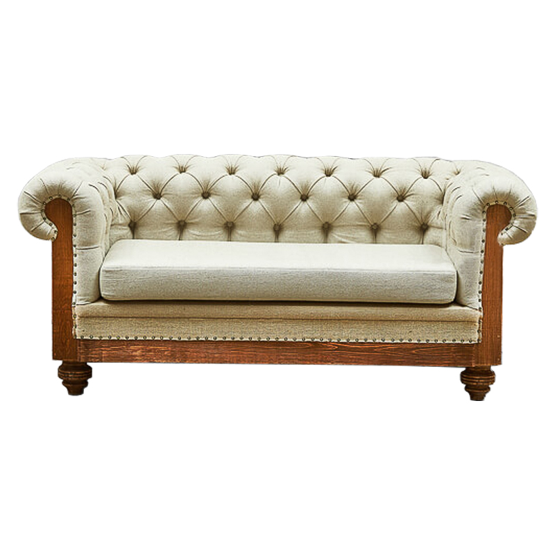 Диван Deconstructed Chesterfield Sofa double Ivory Linen ivory ( слоновая кость ) Коричневый в Перми | Loft Concept 