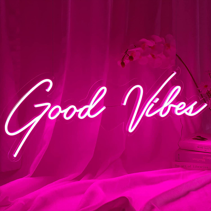 Неоновая настенная лампа Good Vibes Neon Wall Lamp Прозрачный Розовый в Перми | Loft Concept 