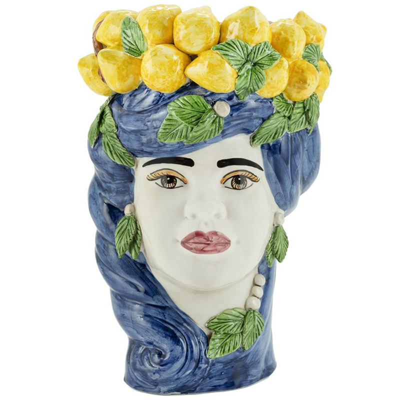 Ваза Vase Lemon Head Lady Blue Синий Желтый Зеленый Мульти в Перми | Loft Concept 