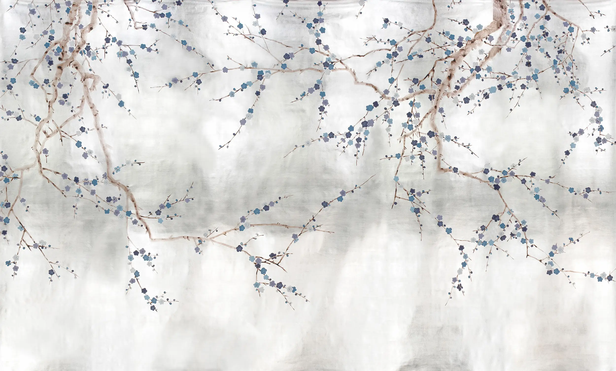 Обои ручная роспись Plum Blossom Hokusai on Tarnished Silver gilded paper Обои ручная роспись Plum Blossom Hokusai on Tarnished Silver gilded paper - постер Loft-Concept в Перми