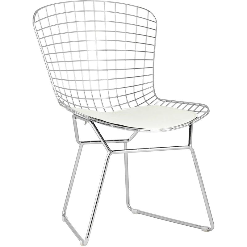 Стул Bertoia Chair Хромированный с Белой подушкой Хром Белый в Перми | Loft Concept 