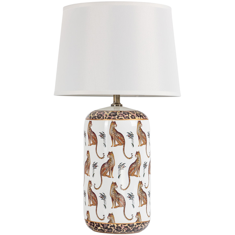 Настольная лампа с абажуром Leopard Lampshade White Белый Коричневый в Перми | Loft Concept 