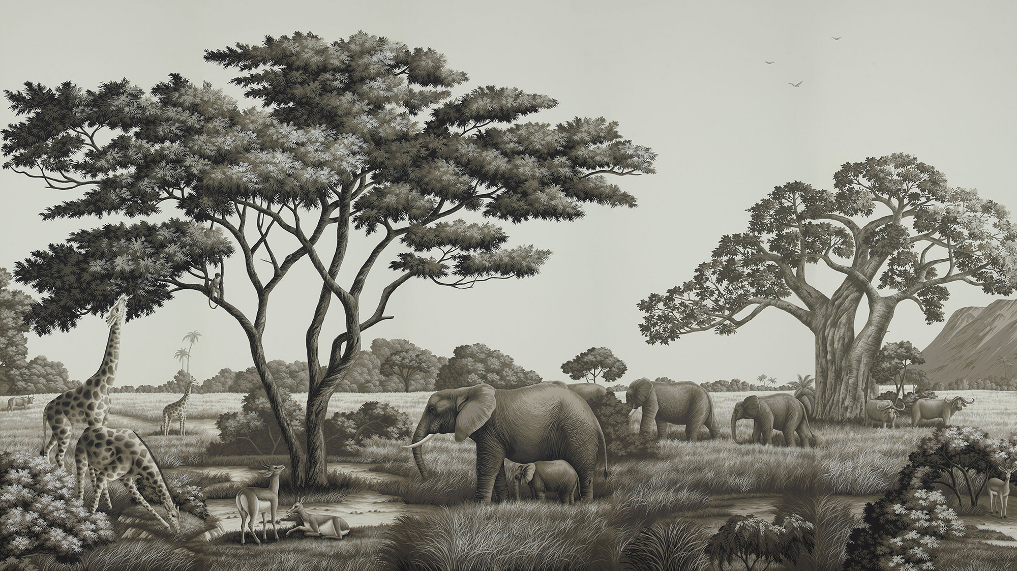 Обои ручная роспись African Savannah Colourway SC-94 on scenic paper Обои ручная роспись African Savannah Colourway SC-94 on scenic paper - постер Loft-Concept в Перми