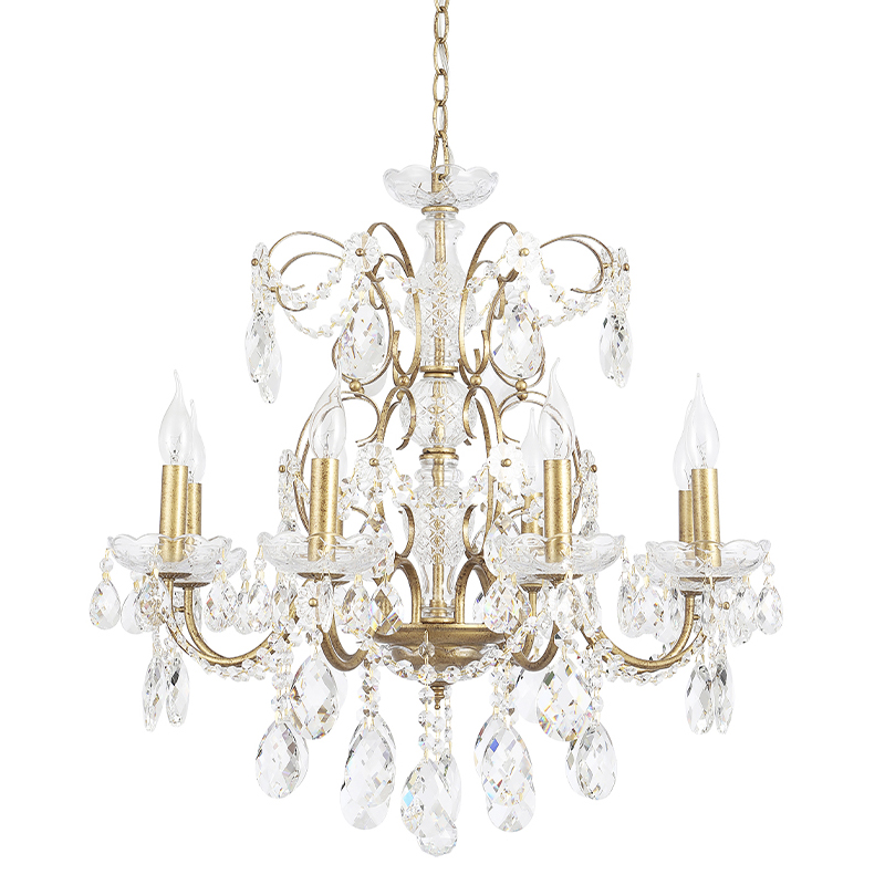 Люстра с хрустальными подвесками и цепочками Диаметр 68 см RH Rococo Iron & Crystal Chandelier Прозрачный Коричневый Золотой Люстра с хрустальными подвесками и цепочками Диаметр 68 см RH Rococo Iron & Crystal Chandelier Прозрачный Коричневый Золотой в Перми | Loft Concept