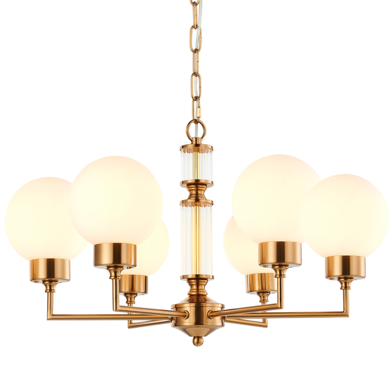 Люстра Zibille Chandelier Brass 58 Латунь Белое матовое стекло Прозрачный в Перми | Loft Concept 