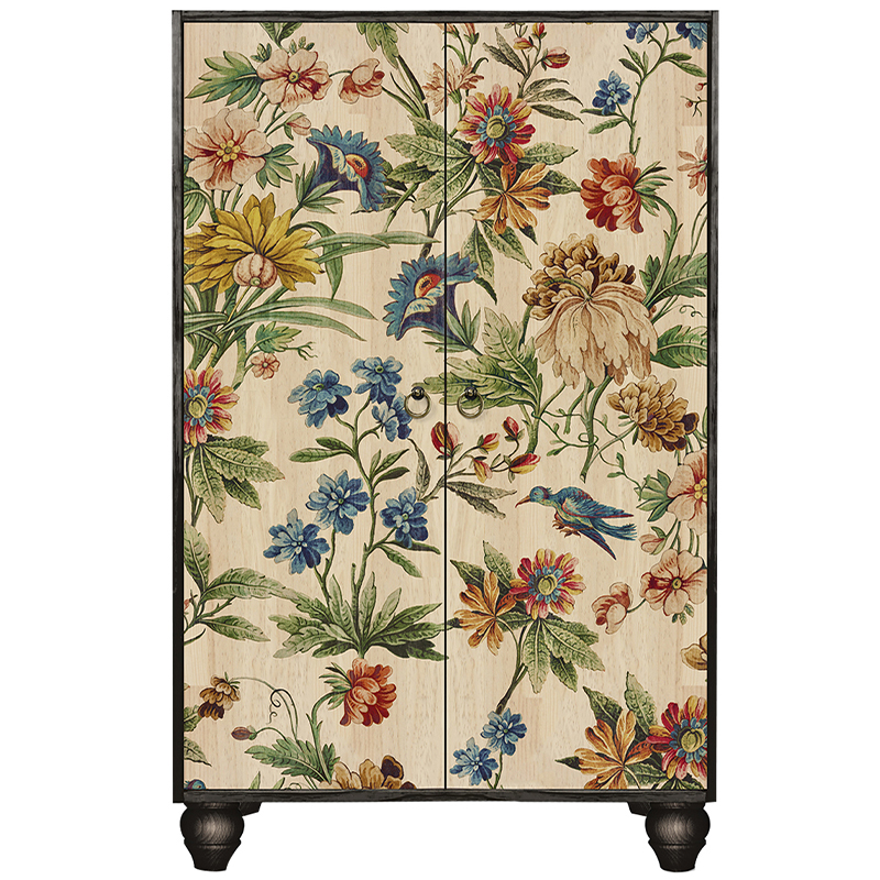 Шкаф с цветочным изображением на дверцах Floral Print Cabinet Мульти Черный Бежевый в Перми | Loft Concept 