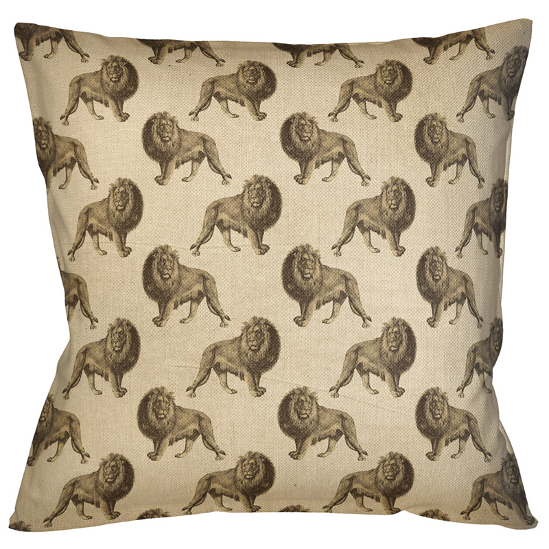 Декоративная подушка с узором из львов Home Safari Beige Бежевый Коричневый Декоративная подушка с узором из львов Home Safari Beige Бежевый Коричневый в Перми | Loft Concept