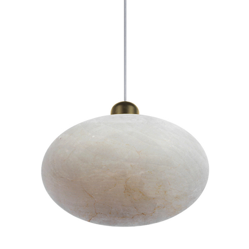 Подвесной светильник с плафоном в виде эллипса из белого алебастра Cryptocrystalline Stone Бронза Белый в Перми | Loft Concept 