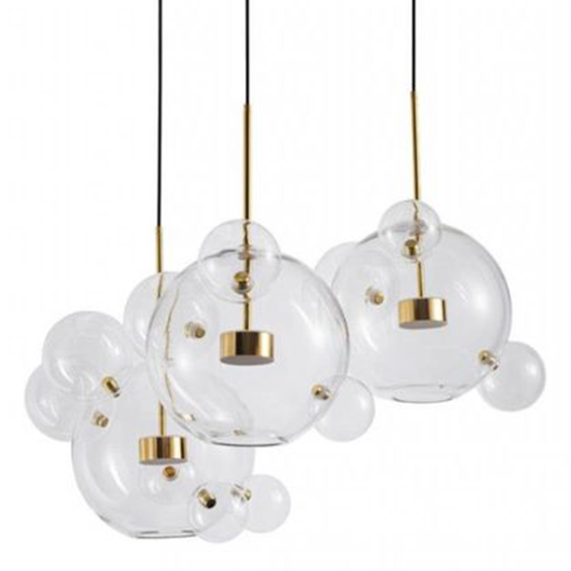 Светодиодный светильник Giopato & Coombes Bubble Chandelier Gold Circle 3 плафона Белый Золотой Прозрачное Стекло в Перми | Loft Concept 