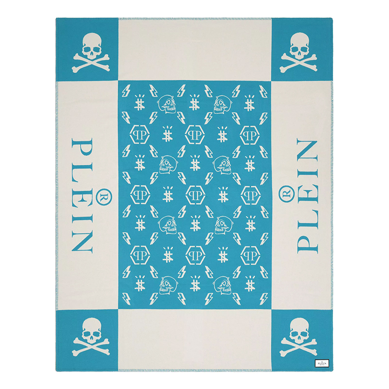 Плед Philipp Plein Plaid Cashmere Skull Blue Голубой Белый в Перми | Loft Concept 