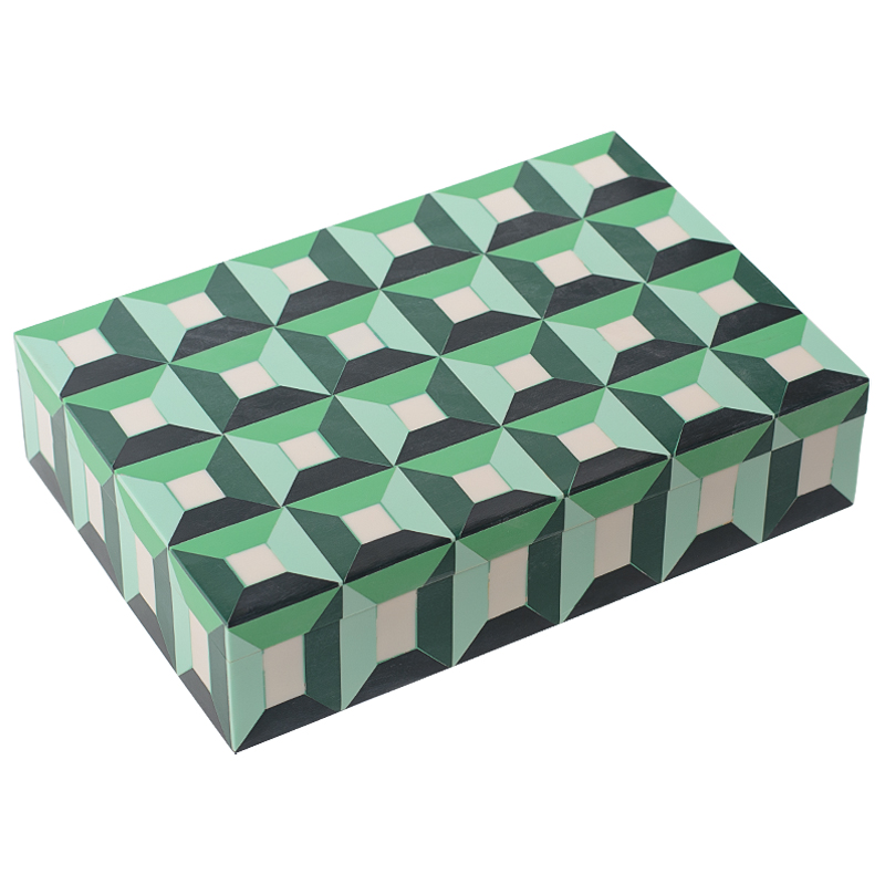 Шкатулка Squares Green Bone Inlay Box Зеленый Белый в Перми | Loft Concept 