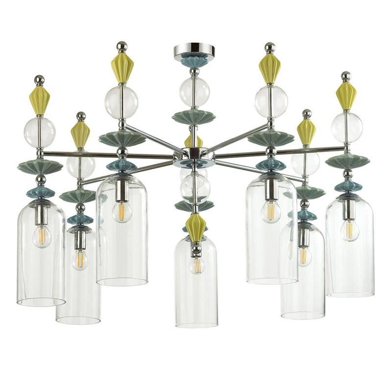 Люстра Iris Glass Chandelier candy 7 chrome Прозрачное Стекло Прозрачный зеленый Желтый Хром в Перми | Loft Concept 