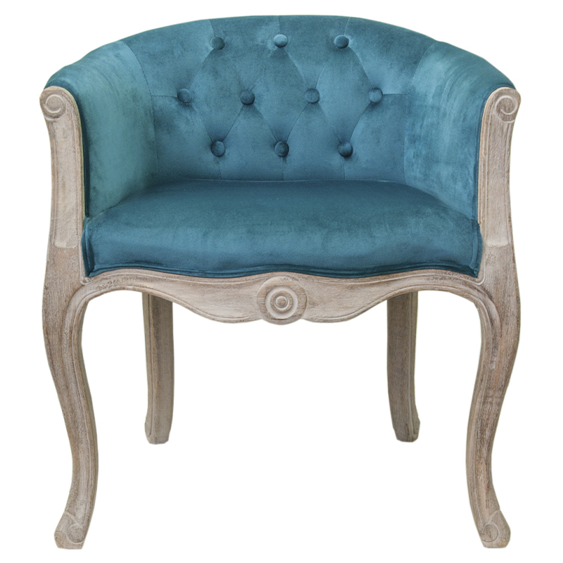 Кресло низкое в стиле прованс Louis French Armchair blue velour Бирюзовый Бежевый в Перми | Loft Concept 