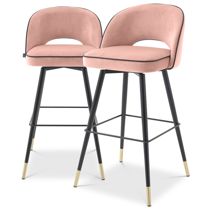 Комплект барных стульев Eichholtz Bar Stool Cliff set of 2 nude Розовый пастельный Черный Латунь в Перми | Loft Concept 