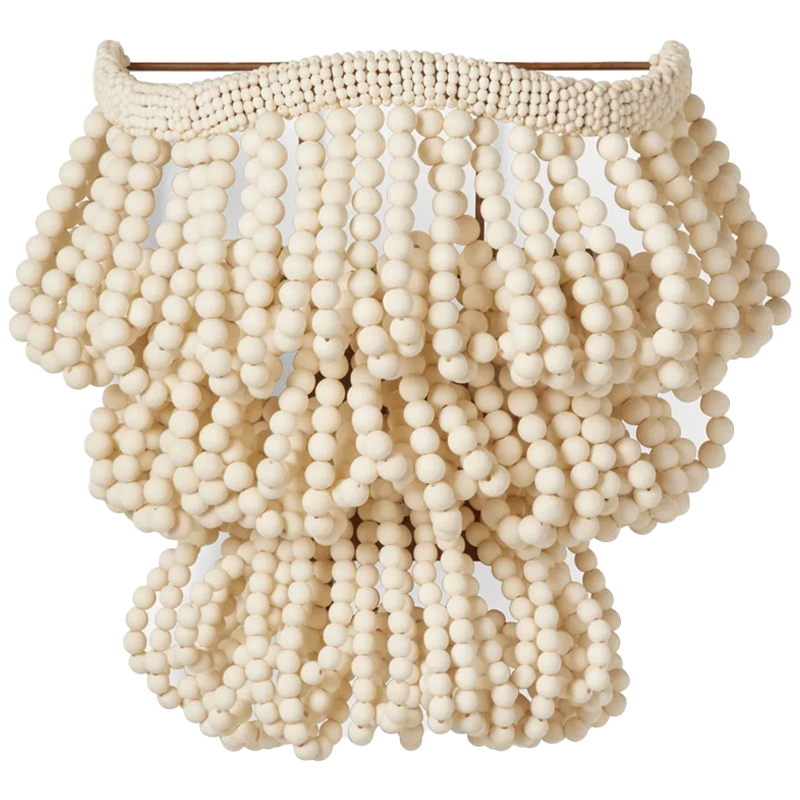 Настенный светильник с подвесками из деревянных бусин молочного цвета Wooden Beads Wall Lamp Белый Молочный Настенный светильник с подвесками из деревянных бусин молочного цвета Wooden Beads Wall Lamp Белый Молочный в Перми | Loft Concept