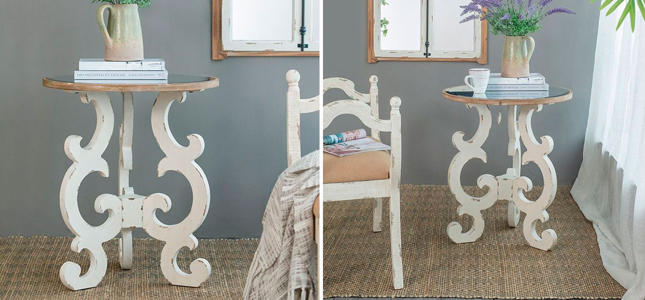 Столик круглый с белыми резными ножками Alice - фото