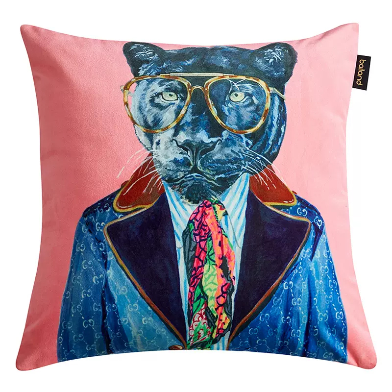 Декоративная подушка Стиль Gucci Panther Fashion Animals Cushion Pink Розовый Синий Мульти в Перми | Loft Concept 