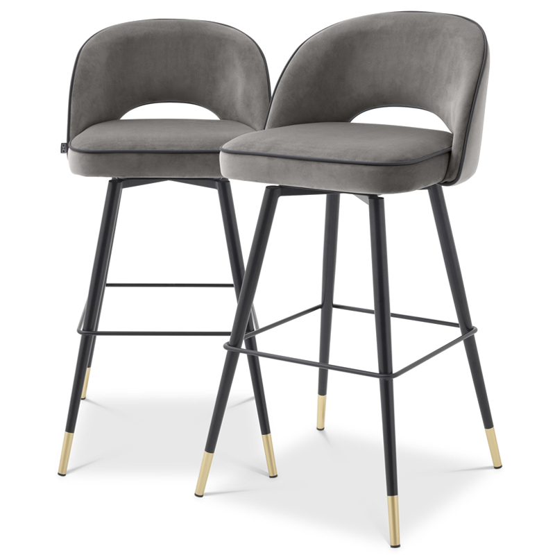 Комплект барных стульев Eichholtz Bar Stool Cliff set of 2 grey Черный Латунь Серый в Перми | Loft Concept 