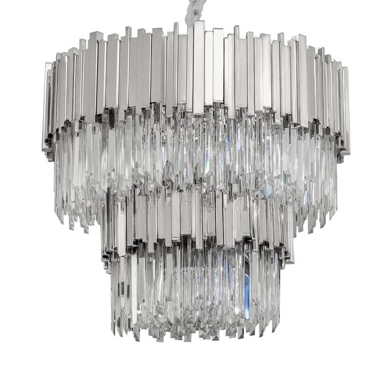 Круглая многоярусная люстра Luxxu Modern Cascade Chandelier Silver Metal Glass 80 Прозрачное Стекло Серебряный в Перми | Loft Concept 