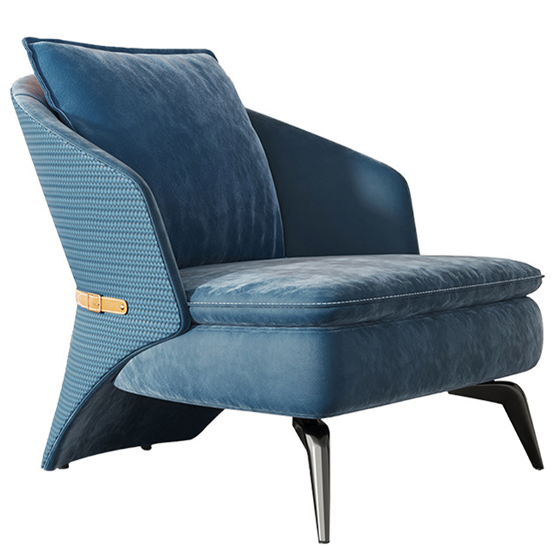Кресло Albie Armchair Blue Синий Бежевый Темный хром Кресло Albie Armchair Blue Синий Бежевый Темный хром в Перми | Loft Concept