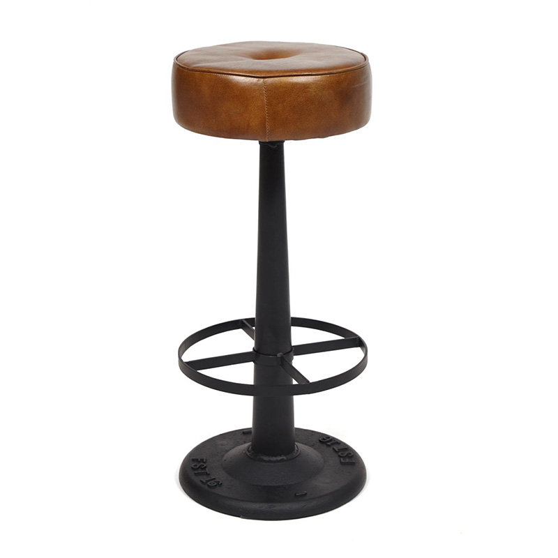 Барный стул Industrial leather bar stool Коричневый Черный в Перми | Loft Concept 