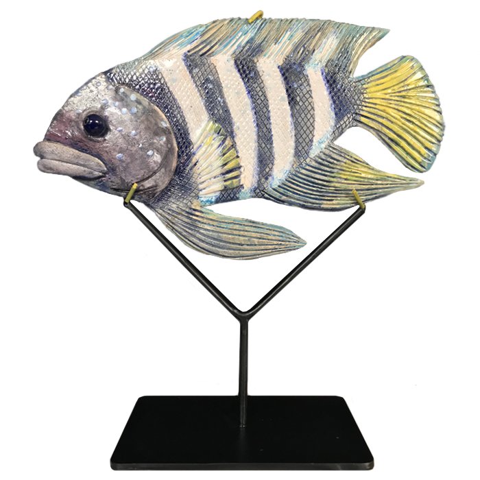 Статуэтка на подставке Striped Fish Серый Черный Белый в Перми | Loft Concept 